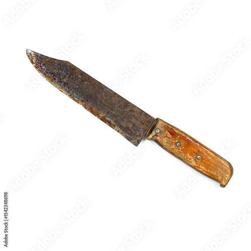 Old and rusty knife on white background