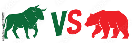 Silhouettes of a bull and bear facing off, representing stock market trends, finance battles, and investment sentiment