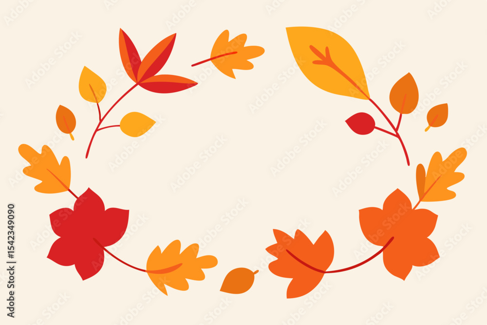 Fototapeta premium Autumn Leaves Wreath Fall Foliage Frame for Design Projects