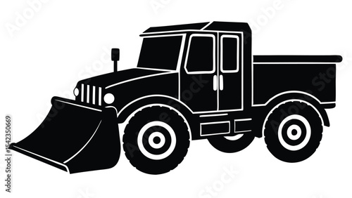 A black silhouette of a snowplow truck isolated on white background