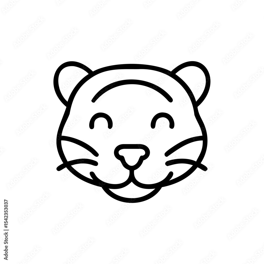 Cute Smiling Tiger Face Icon Black Line Art Handmade Animal Illustration vector Cute Smiling Tiger Face Icon Black Line Art Handmade Animal Illustration vector