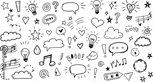 An Extensive Collection of Hand-Drawn Doodle Icons and Symbols on a White Background AI Generative