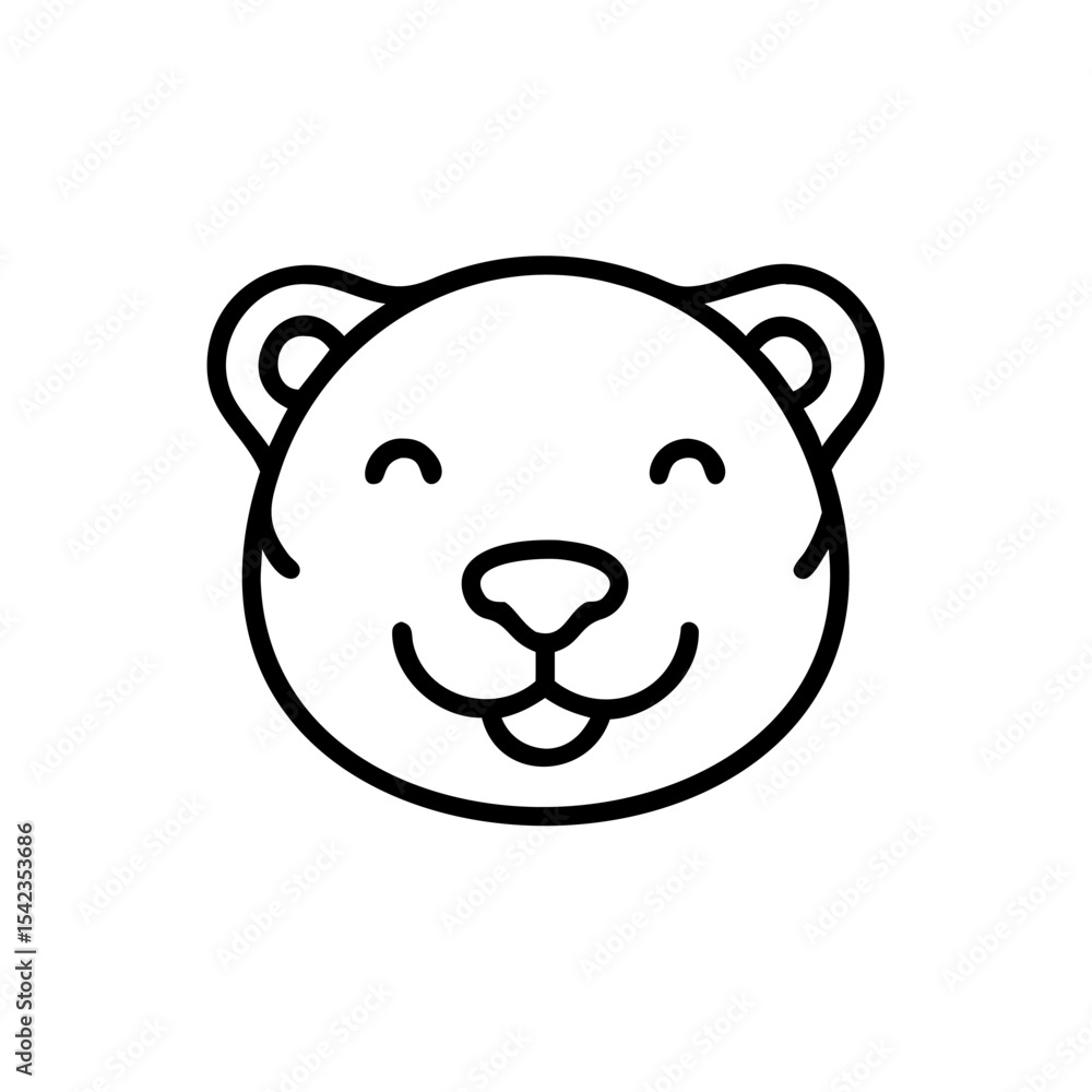 Cute Handmade Black Line Art Animal Face Icon Happy Smiling Bear Cartoon Character Design Element Cute Handmade Black Line Art Animal Face Icon Happy Smiling Bear Cartoon Character Design Element
