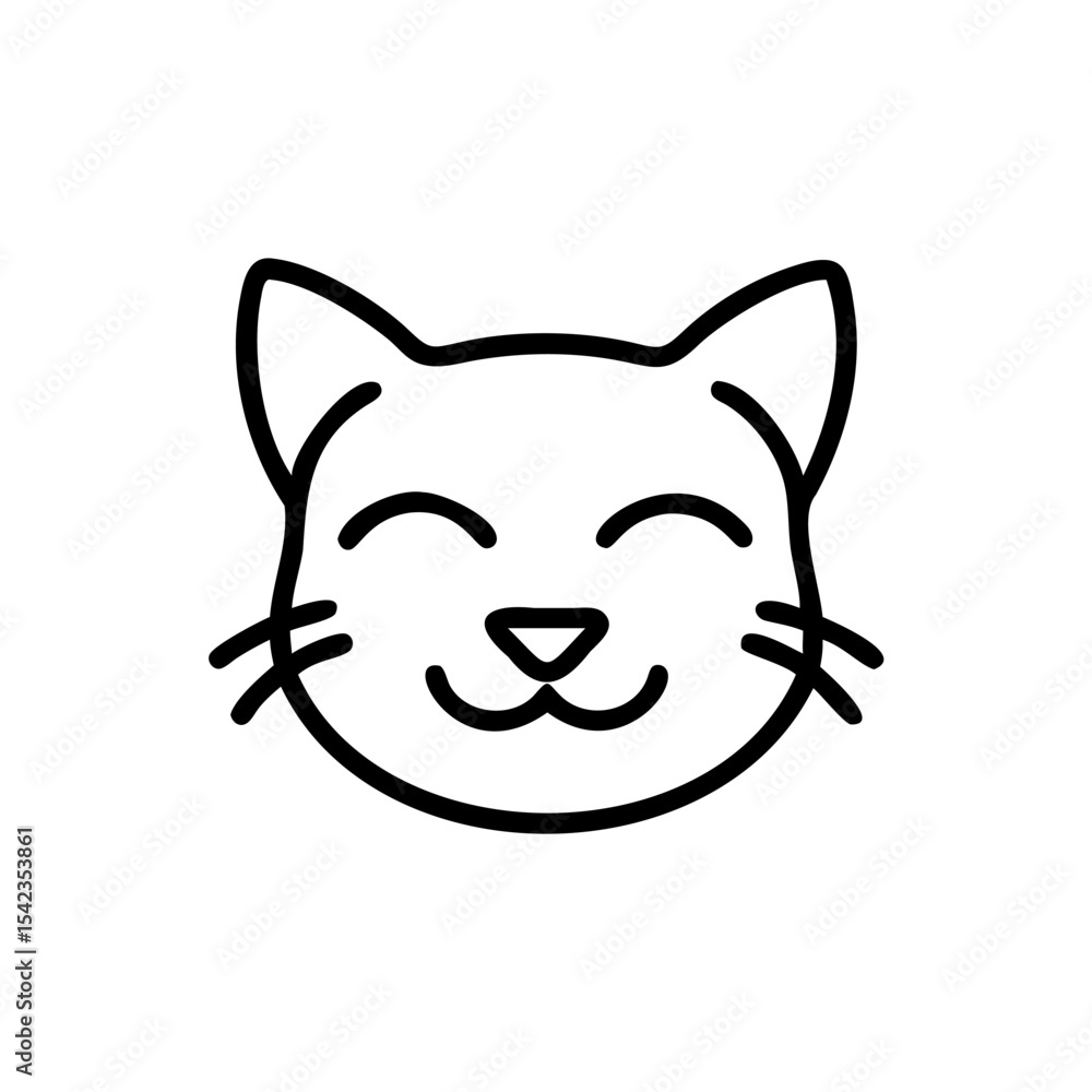 Happy Cute Cat Face Outline Icon Black White Handmade Animal Illustration vector Happy Cute Cat Face Outline Icon Black White Handmade Animal Illustration vector