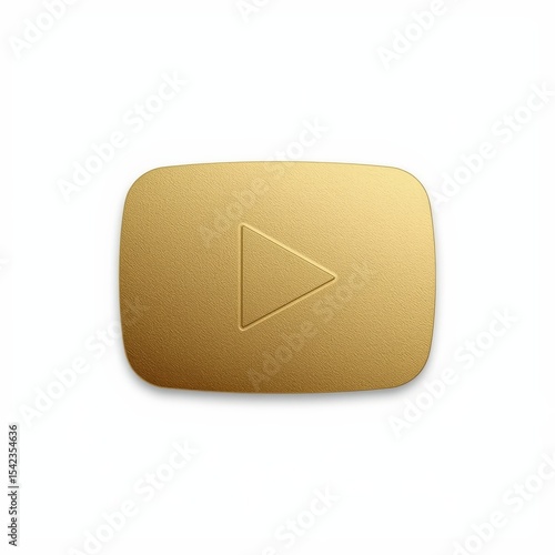 Golden youtube play button isolated on white background