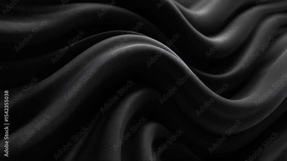 Obraz premium Close-up of a black fabric with wavy lines that create a sense of movement and depth. the fabric appears to be made of a smooth, silky material and has a shiny texture.