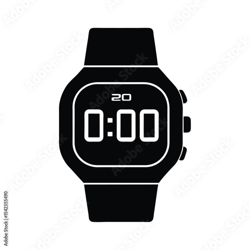 Digital wristwatch silhouette bold black design and Black Silhouette Digital Watch Vector Design.