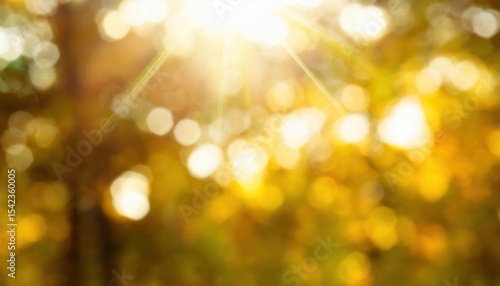 warm golden sunlight bokeh with blurred autumn foliage and glowing rays ideal background for seasonal web design, poster, branding, or greeting card

