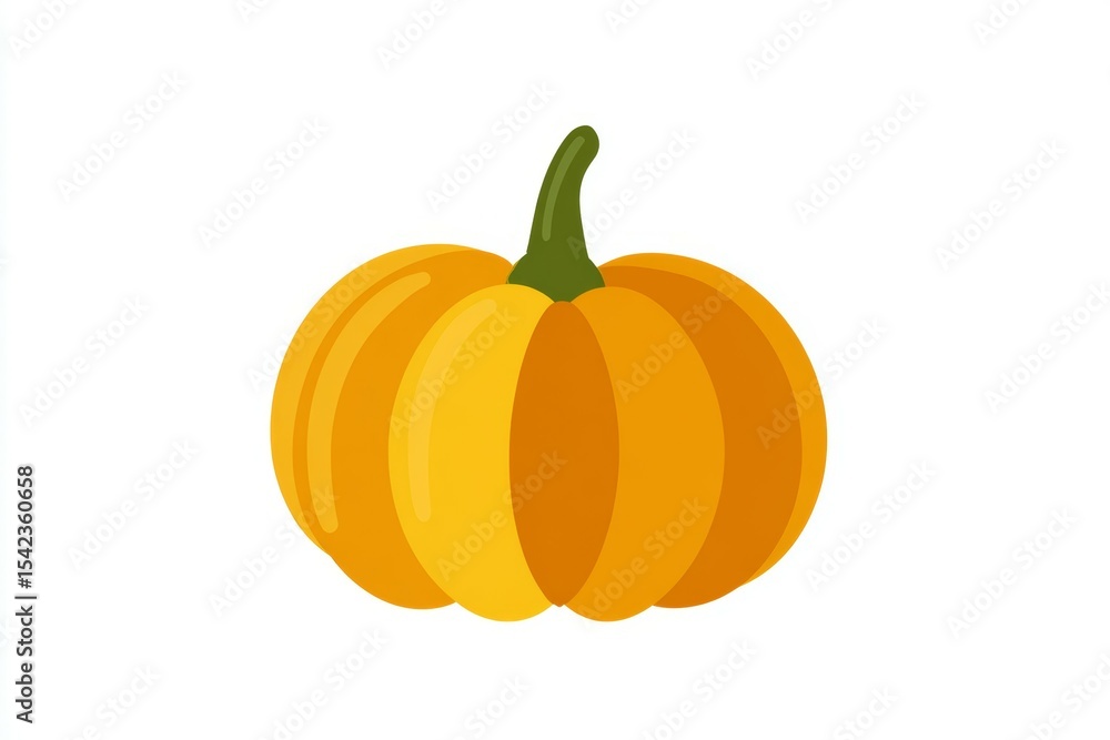 Obraz premium Bright orange pumpkin with green stem on white background