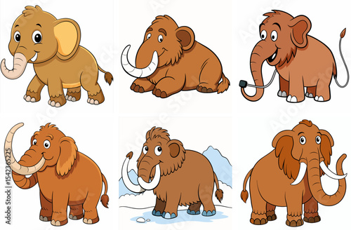 Cartoon Elephant and Mammoth Animals Collection With Different Colors Styles