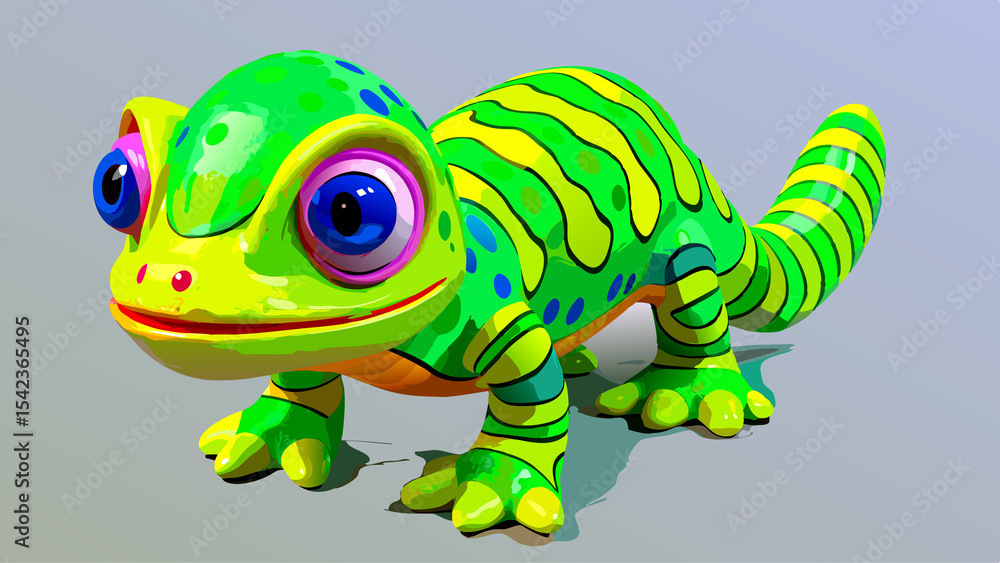 Playful green lizard toy with bright hues on a neutral flat surface icon set Playful green lizard toy with bright hues on a neutral flat surface icon set