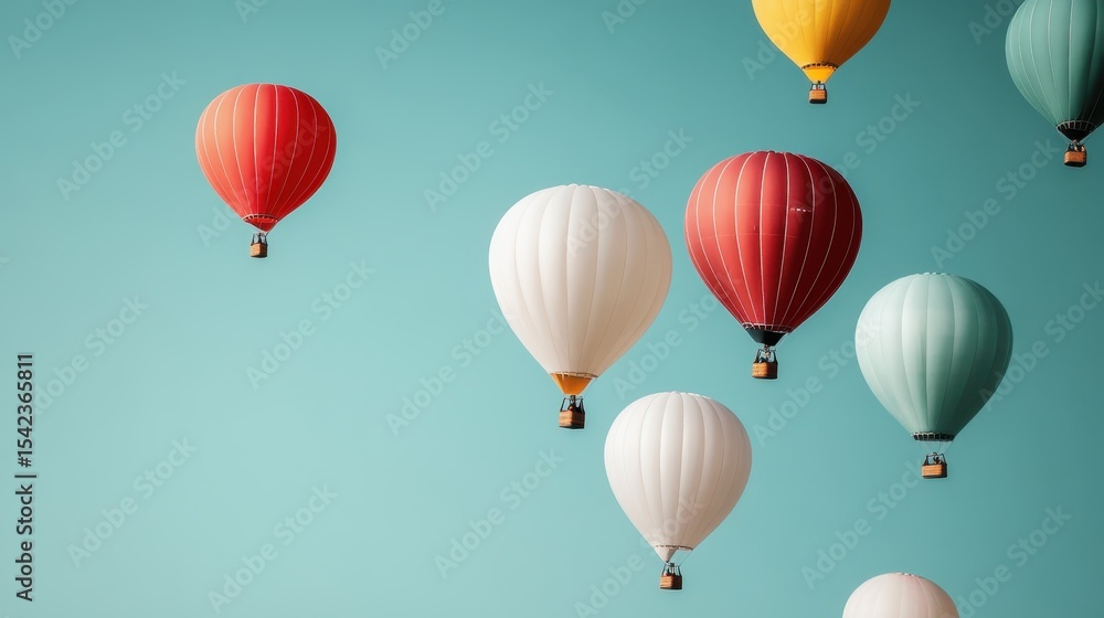 Obraz premium A captivating scene of colorful hot air balloons gracefully floating in a clear blue sky, capturing the essence of adventure, freedom, and the beauty of exploring the skies.