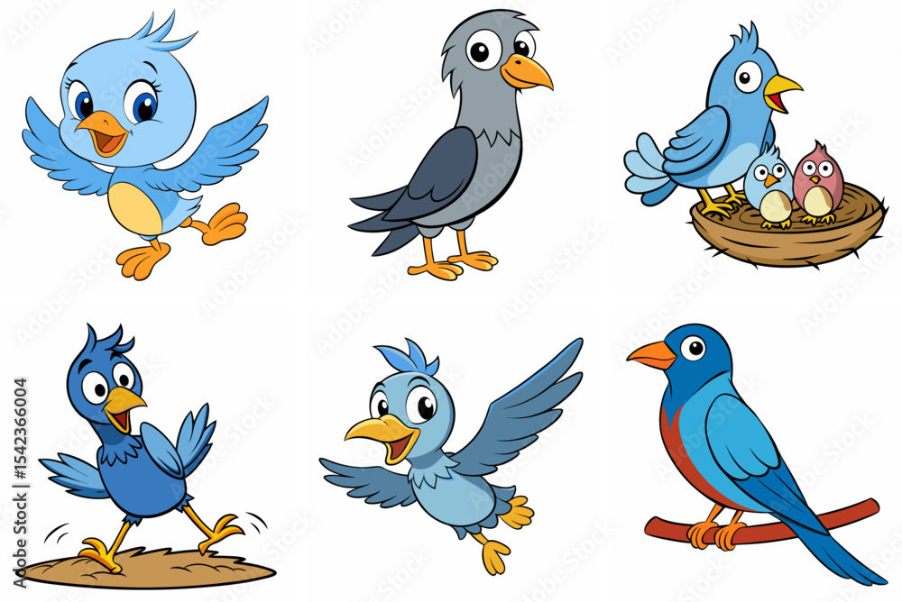 Naklejka premium Illustrations of Various Birds in Different Poses and Colors