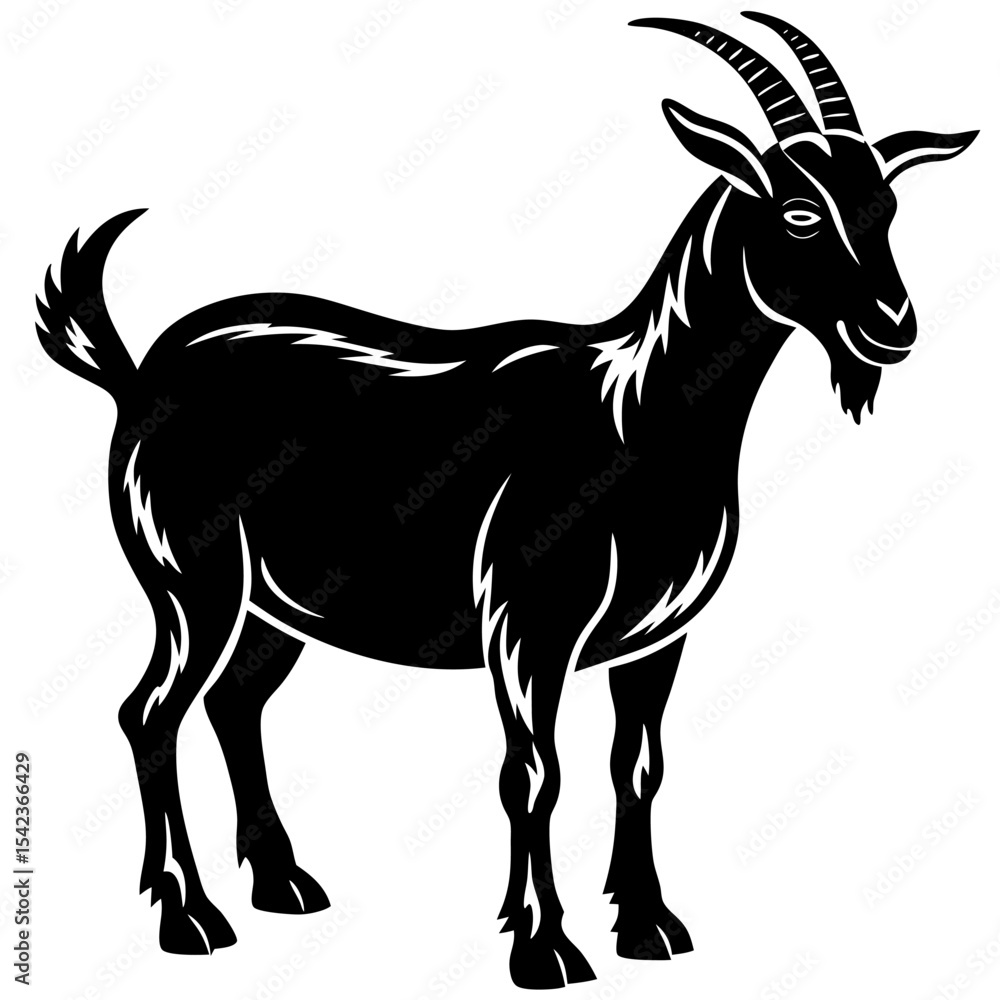 Fototapeta premium A Graphic Depiction Of A Black Goat With Curled Horns