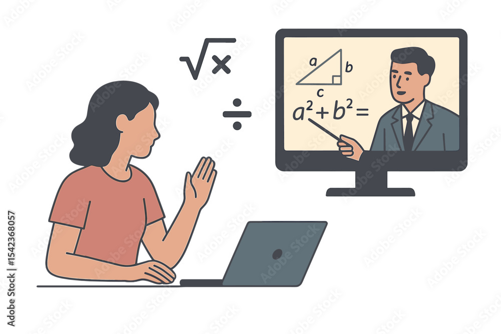 Vector illustration depicting an abstract concept of online math tutoring Vector illustration depicting an abstract concept of online math tutoring
