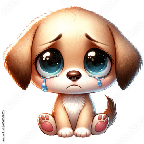 Sad puppy in art: A heartbreaking illustration of a sad puppy with big, watery eyes, emphasizing the raw emotion and vulnerability.