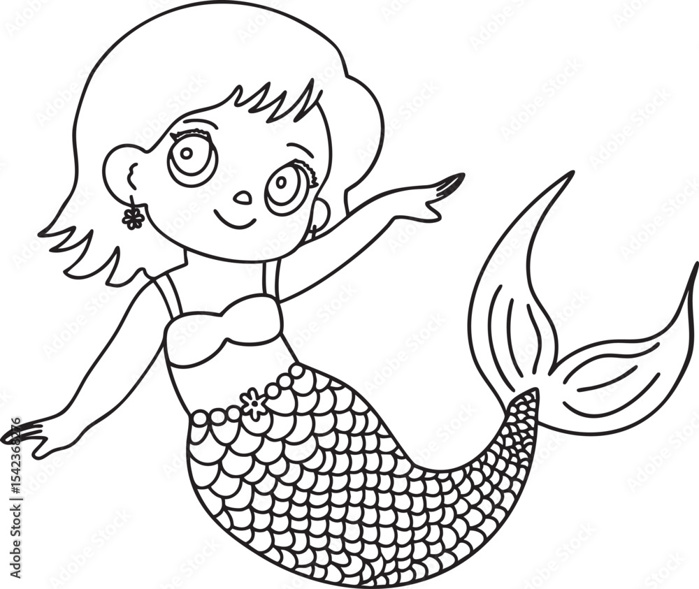 Mermaid outline vector illustration Hand-drawn art line Great for coloring book, greeting cards, educational material, kids party invitations Mermaid outline vector illustration Hand-drawn art line Great for coloring book, greeting cards, educational material, kids party invitations