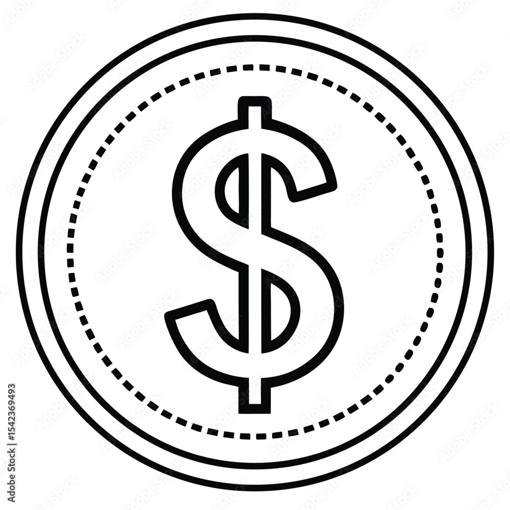Fototapeta premium Dollar sing coin money silhouette on White Background