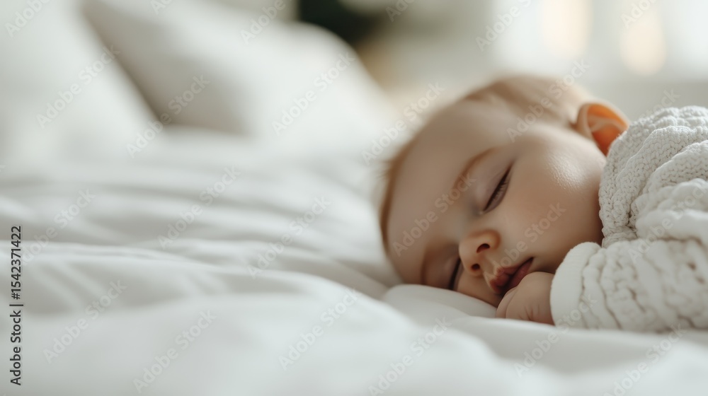 An adorable baby peacefully sleeping on a soft, cozy bed, capturing the essence of tranquility and innocence in a serene domestic environment. An adorable baby peacefully sleeping on a soft, cozy bed, capturing the essence of tranquility and innocence in a serene domestic environment.