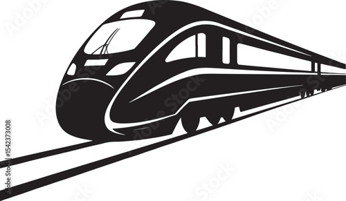 High speed train silhouette black and white illustration