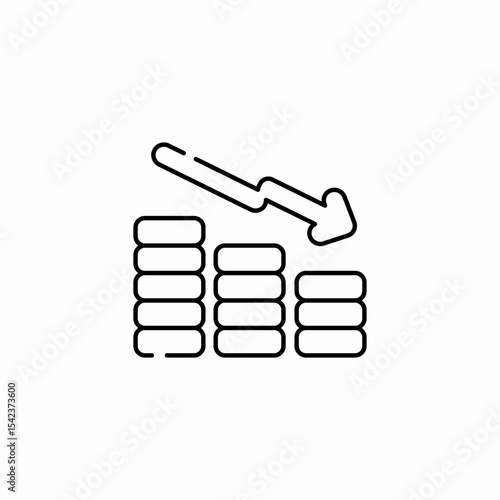 decreasing coin stack icon sign vector