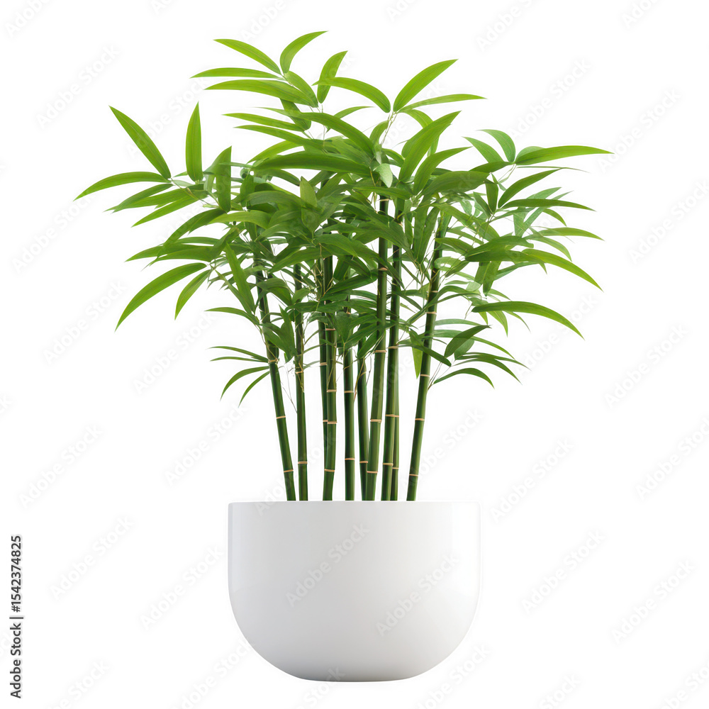 Lush green bamboo plant in white pot isolated on transparent background Lush green bamboo plant in white pot isolated on transparent background