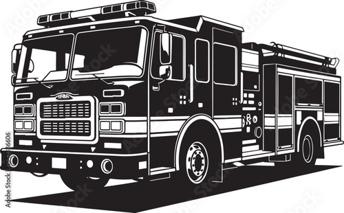 Black and white illustration of a fire truck