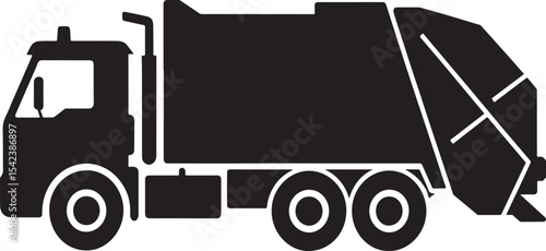 Black silhouette of a garbage truck side view