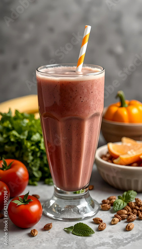Wallpaper Mural Vegetable smoothie made with fresh tomatoes and peppers in a tall glass. Torontodigital.ca