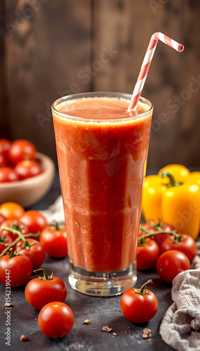 Wallpaper Mural Vegetable juice from fresh tomatoes and peppers in a large glass. Torontodigital.ca