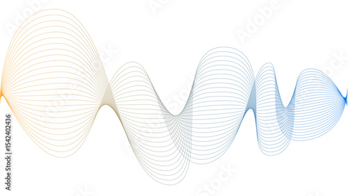 	
Vector curvy abstract line art wavy flowing dynamic blue white background in concept music or sound, wave, wind, information flow	
