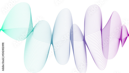 	
Vector curvy abstract line art wavy flowing dynamic blue white background in concept music or sound, wave, wind, information flow	
