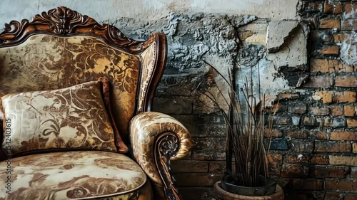 Antique Chair against Brick Wall