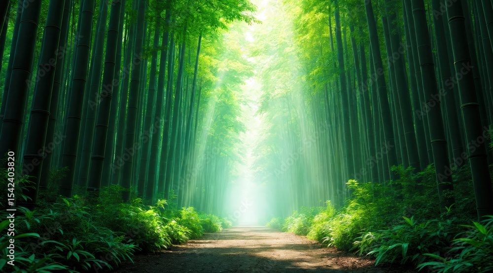 Obraz premium Sunlight Filtering Through Tall Bamboo Stalks