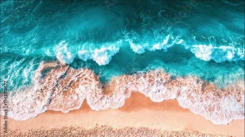 Fototapeta Naklejka Na Ścianę i Meble -  Pristine Seaside with White Foam and Turquoise Waves