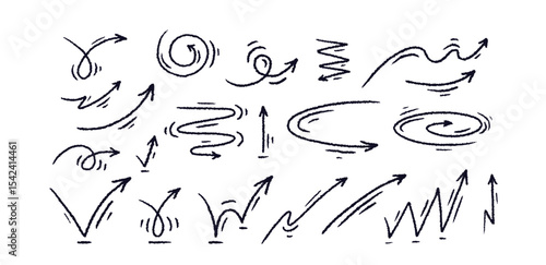 Arrows set. Hand drawn lines. Doodle pencil sign