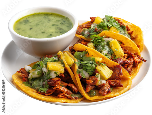 Iconic Tacos al Pastor with Grilled Pineapple, featuring succulent marinated pork, a classic Mexican street food delight.