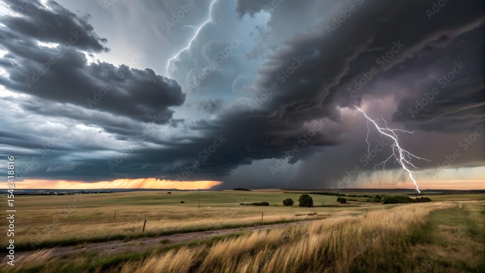 A dramatic, stormy sky over an open prairie or field. A dramatic, stormy sky over an open prairie or field.