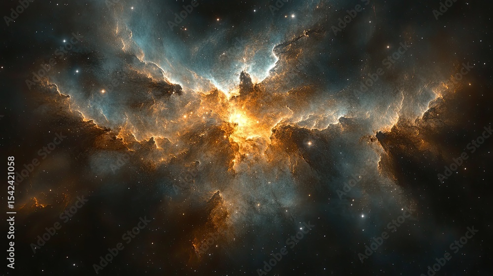 Fototapeta premium Cosmic nebula, vibrant colors, deep space, celestial event, photo