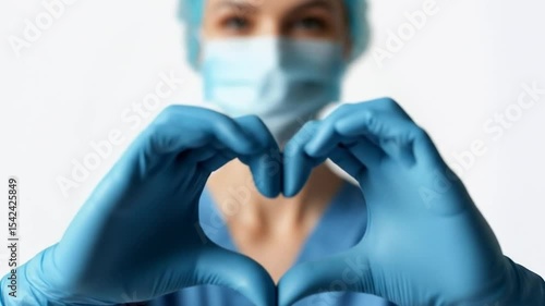 Healthcare Professional Depicts Heart Shape with Gloved Hands Expressing Compassion