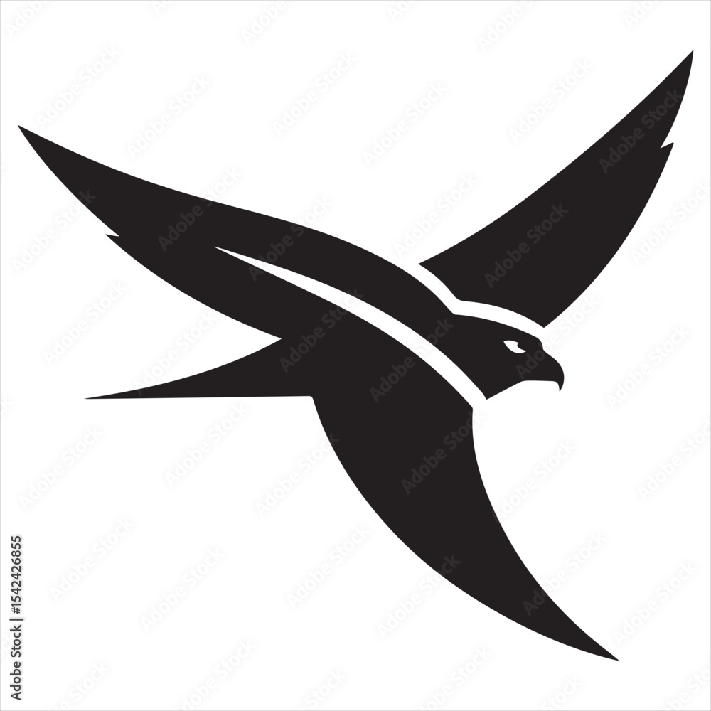 Fototapeta premium Minimal Falcon Logo Design – Silhouette Style Vector Raptor Icon for Dynamic Branding, Sports Teams, Wildlife Conservation, and Outdoor Adventure Themes