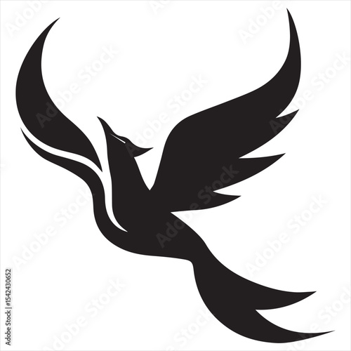 Silhouette Style Vector Minimal Phoenix Logo Design for Modern Brands, Mythical Firebird Icon, Clean and Elegant Rebirth Logo Art