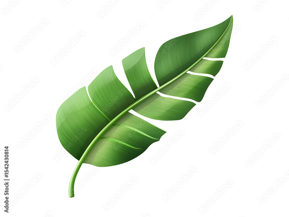 Fototapeta premium Banana leaf with ripped edges and glossy green texture isolated transparent background, png