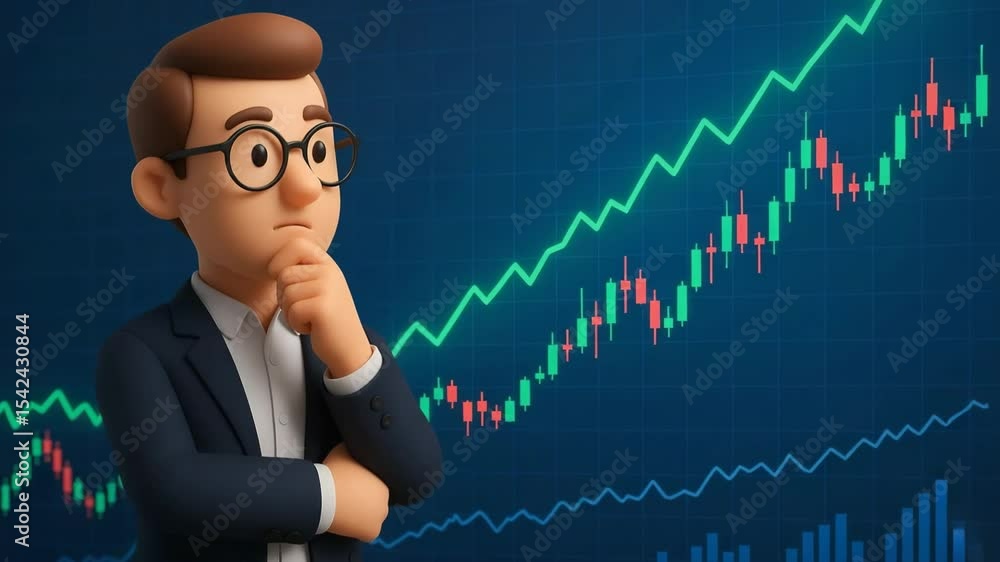 A thoughtful businessman analyzing financial trends represented by upward graphs. He is captivated by the data, pondering strategies for success in a dynamic market environment. A thoughtful businessman analyzing financial trends represented by upward graphs. He is captivated by the data, pondering strategies for success in a dynamic market environment.