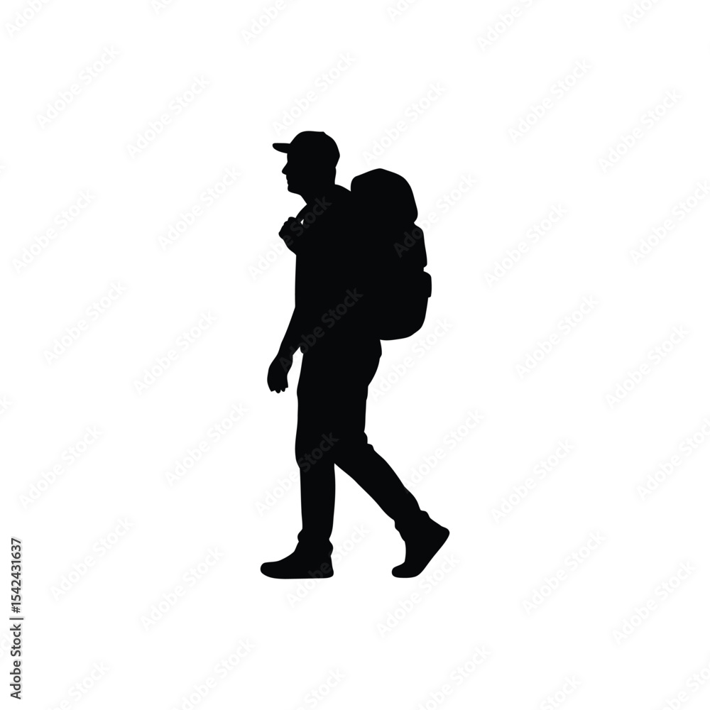 Silhouette of a Traveler with Backpack Walking Adventure Illustration Silhouette of a Traveler with Backpack Walking Adventure Illustration