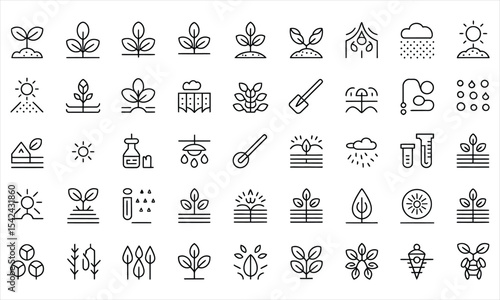 Plant growth icons set line art style