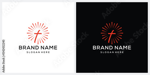 church cross spark logo design vector