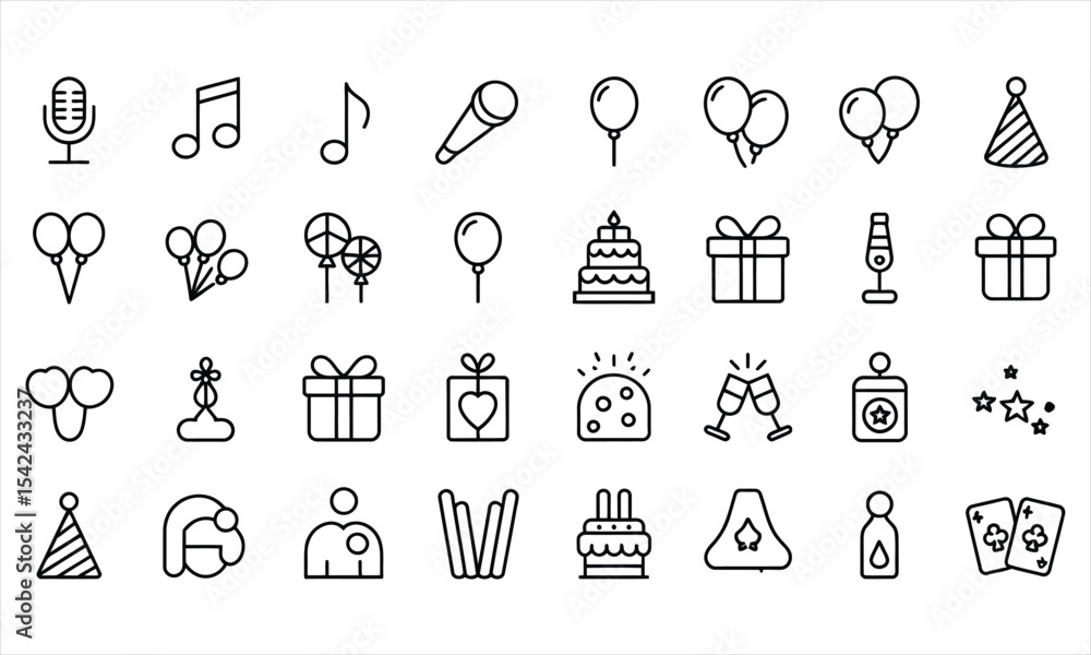 Naklejka premium Party celebration icon set line art design