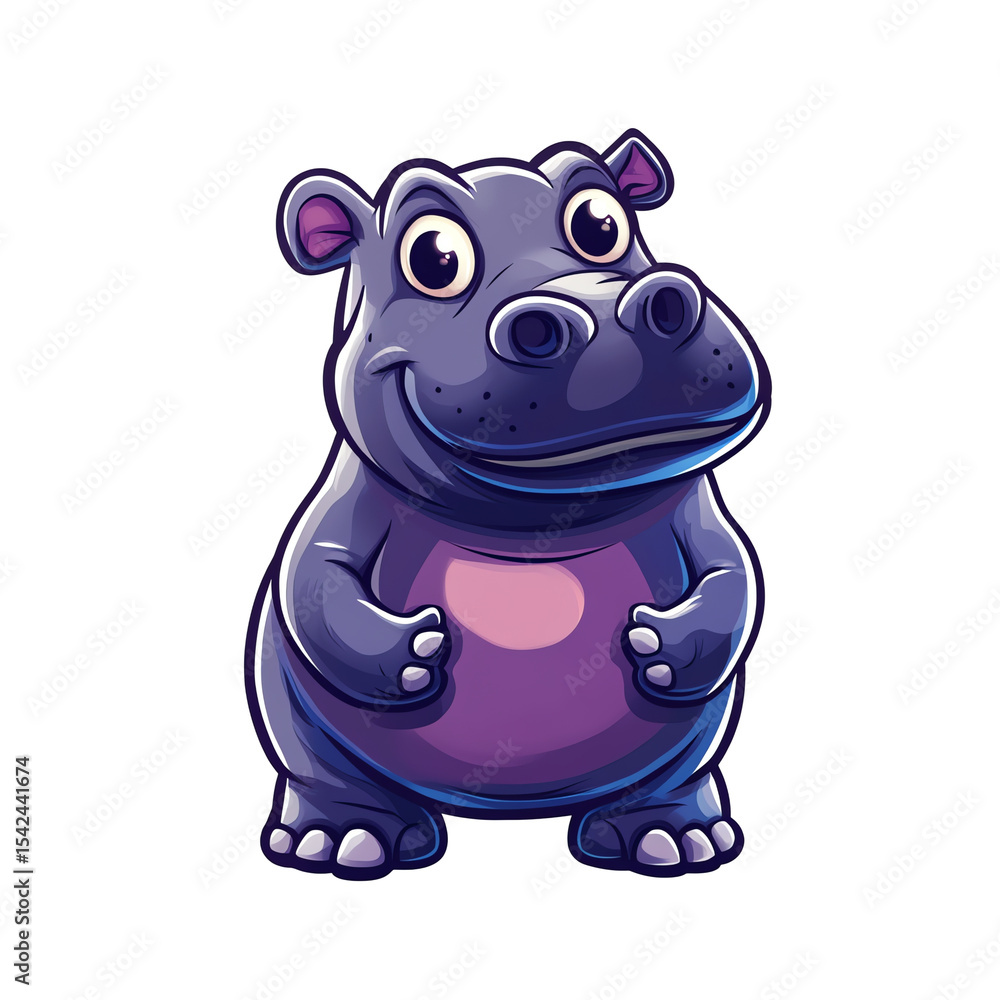 Fototapeta premium Cute Purple Hippo Mascot Logo Playful Cartoon Character