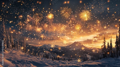Winter fireworks mountain